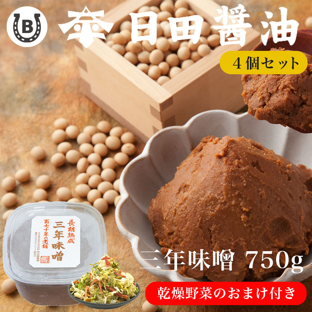 三年味噌 750g(4個セット) 【乾燥野菜付き】日田 醤油 大分 お値段そのまま 高級 味噌 みそ 父の日 ギフト