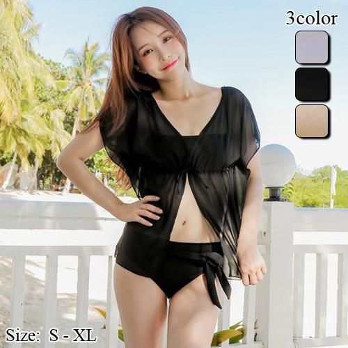 【グラシア】 水着 セット水着 レディース ビーチウェア スイムウェア 流行 海 プール 細見え リボン 透け感 ホワイト ブラック ベージュ S M L ×L セット水着 5,600円
