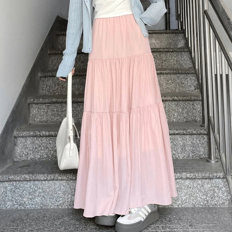 【1つ買うと10つ無料】女性用の白いスカートサマーハイウエストスカートケーキスカートスカートジェントルスタイルの長いスカートスカート