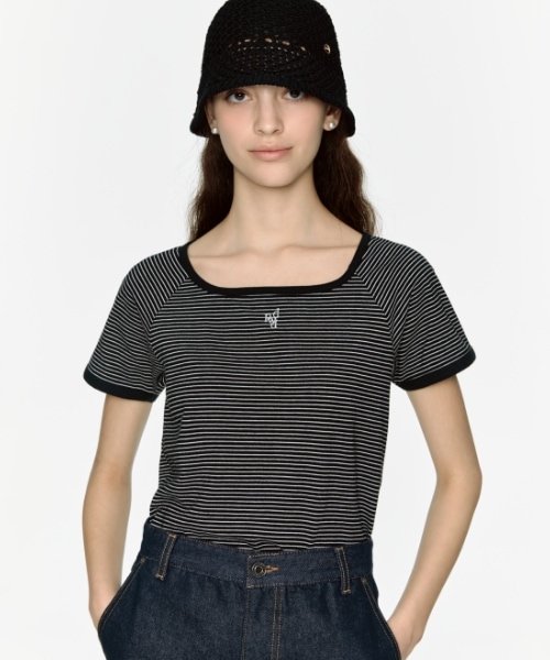 デパウンド DPDW ハーフスリーブストライプ Tシャツ-ブラック 9,286円