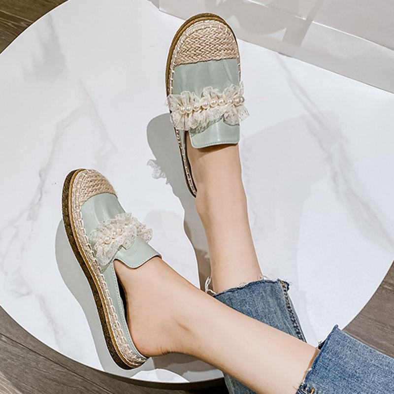 クーポン パール レース スリッポン サボ サンダル かかとなし フラットシューズ レディース 春 夏 軽量 スリッポン 履きやすい エスニック ファッション おしゃれ 可愛い スリッポン スニーカー