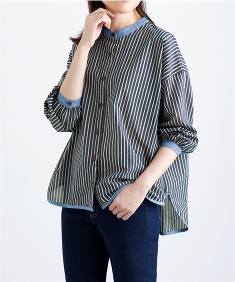 シャツ・ブラウス ポイント配色ストライプシャツ アトランダム