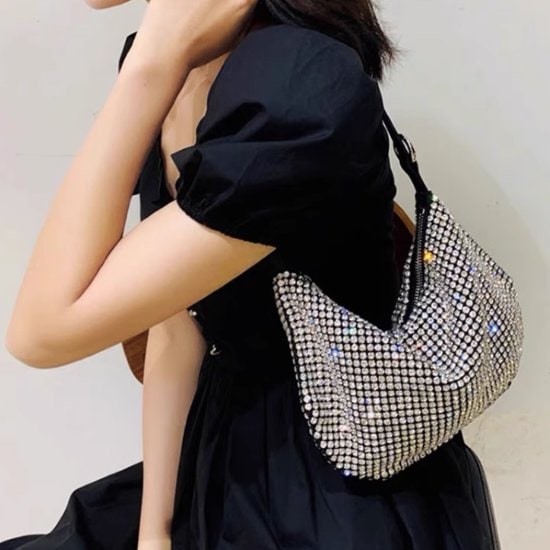 ショルダーバッグ レディース バッグ 鞄 かばん 肩掛けバッグ ラインストーン クリスタル きらきら きれいめ エレガント お呼ばれ パーティー カジュアル お出かけ おしゃれ ジッパー コンパクト