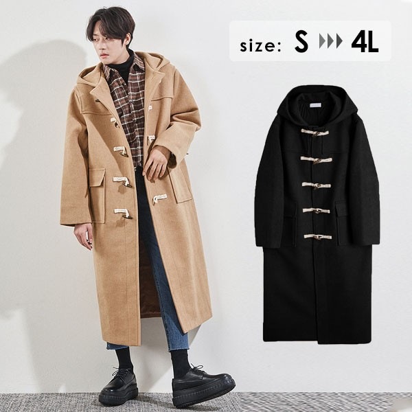 ダッフルコート メンズ 学生 男子 大きいサイズ ロング 秋冬 アウター コットン有 中綿コート 春 秋 厚手 長袖 ポケット付き 男性 ロングコート 体型カバー メンズファッション 通勤 通学 ブラ