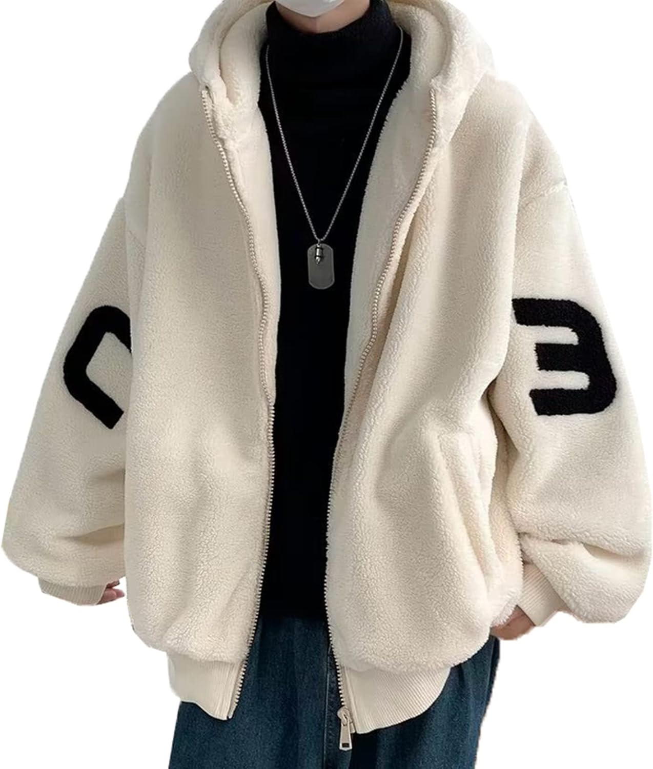 ボアアウター フリースボア メンズ 前開きパーカー ジャケット ジップアップブルゾン 防寒 保温 冬服 フード付き オーバーサイズ 韓国風 ファッション カジュアルコート