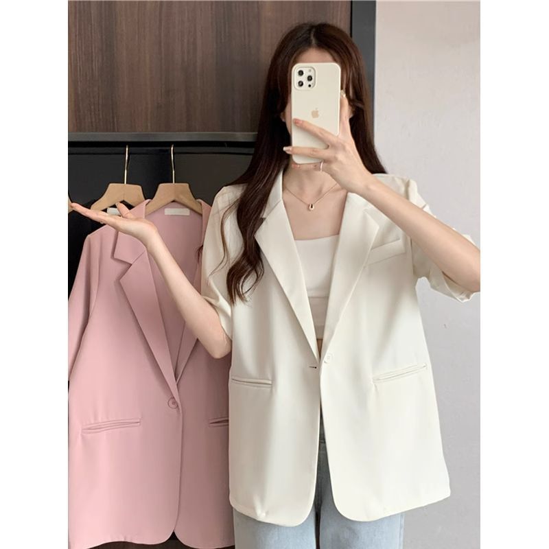 【1点ご購入 で10点プレゼントいたします】薄手ブレザー女2025韓国版ブレザーカジュアルゆったり小柄100着半袖トップス