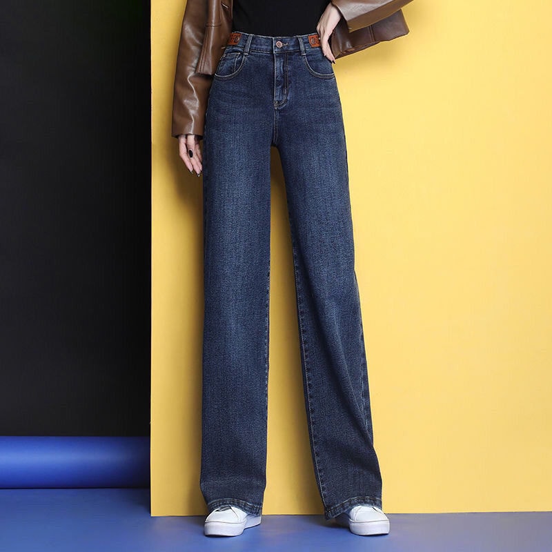 カーキのシガレット パンツとベルベットのジーンズ女性の秋と冬の新しいハイウエストの多目的スリム ストレッチ ストレート パンツ