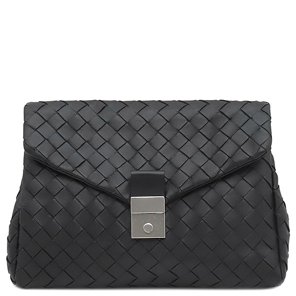 ボッテガヴェネタ セカンドバッグ イントレチャート クラッチバッグ レザー ブラック シルバー金具 黒 クラッチバッグ キュメントホルダー 630233【中古】