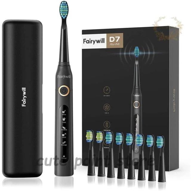 電動歯ブラシ 歯ブラシ 本体 音波歯ブラシ ブラック ソニック IPX7防水 五つモード USB充電 替えブラシ8本 口内ケア 歯磨き 携帯ケース付き 携帯便利
