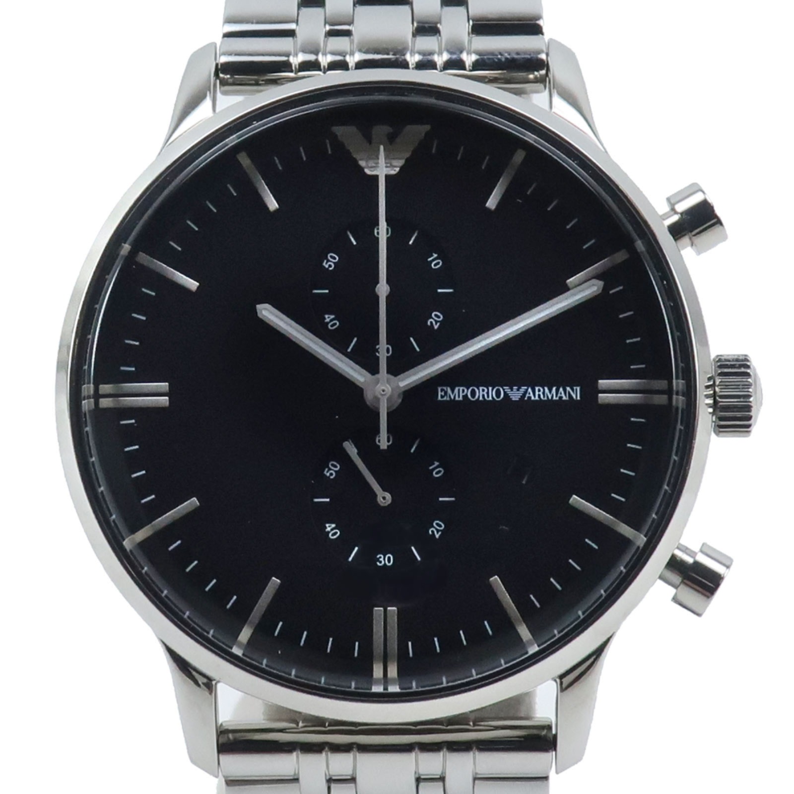 AR0389 腕時計 ステンレススチール シルバー クオーツ クロノグラフ メンズ 黒文字盤 中古品 SAランク