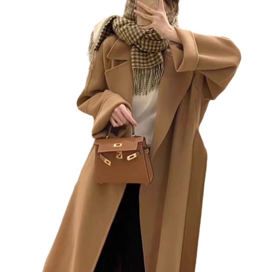 キャメルのリバーシブルカシミア婦人冬服新型韓国版ミディアム丈小柄系ツイードコート婦人