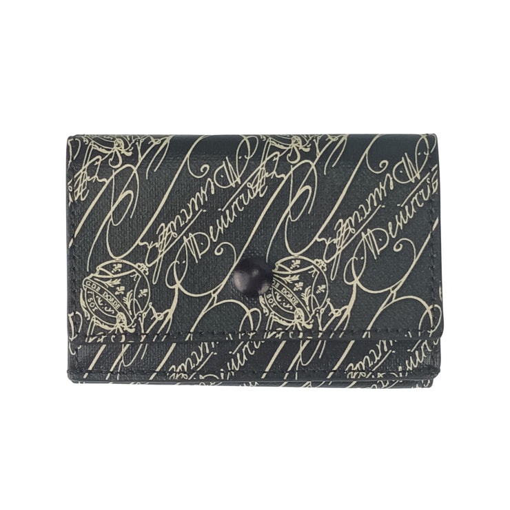 三つ折り財布 アカジュー トワル マルブフ - ダークブラウン プリントキャンバス レザー メンズ【本物保証】