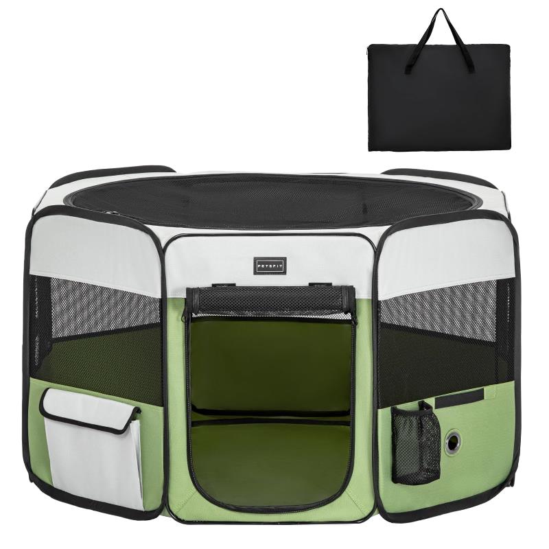 petsfit ペットサークル 折りたたみ 軽量 八角形 収納バッグ付き メッシュトップ 飛び出し防止設計 しっかり 室内 屋外 キャンプ 旅行 猫 犬 洗える 多用途