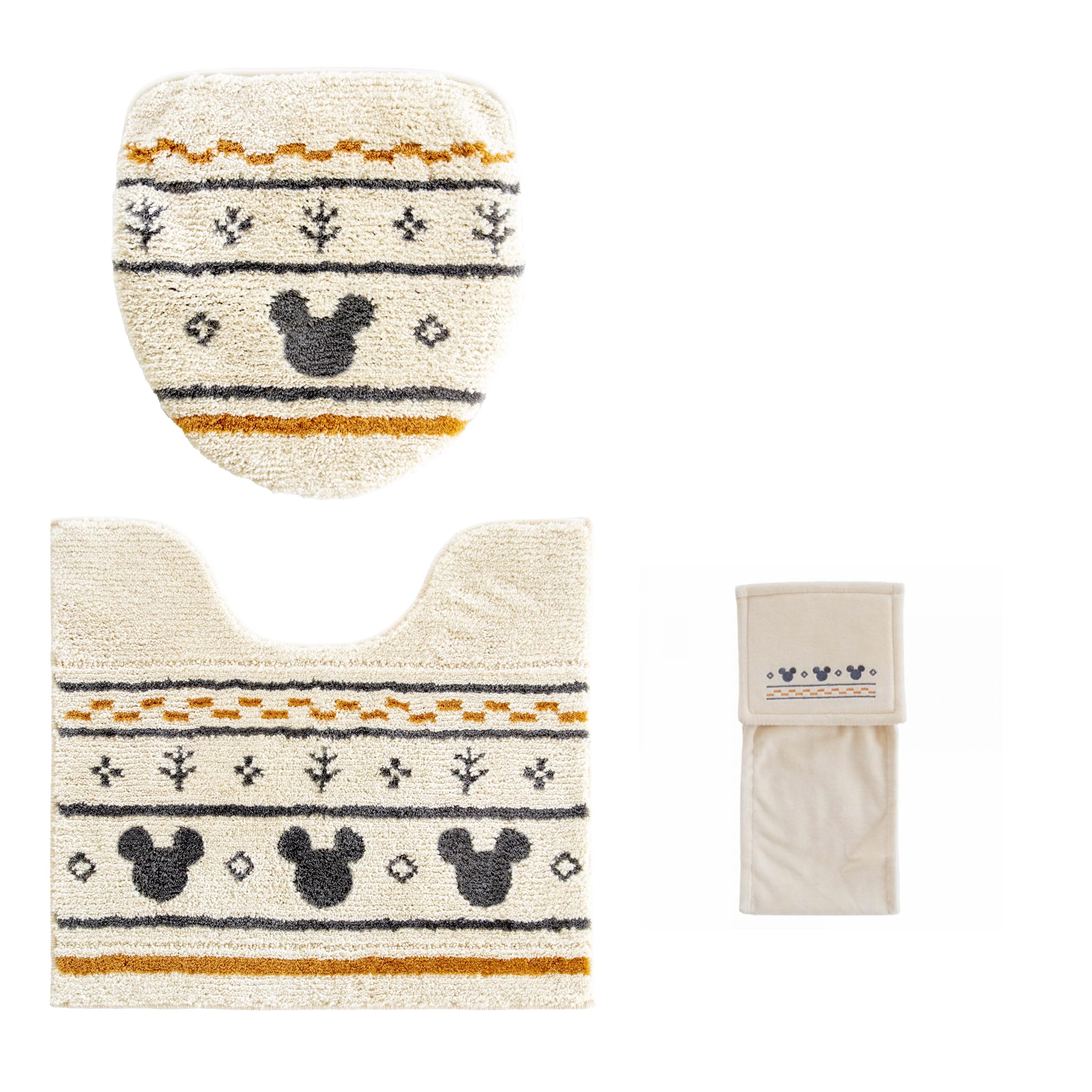 ミッキー トイレマット セット 3点 ベージュ ペーパーホルダーカバー マット フタカバー ディズニー トイレマットセット 3点セット ドレニモ ふたカバー マルチ型 マット オカ MCグランド おし