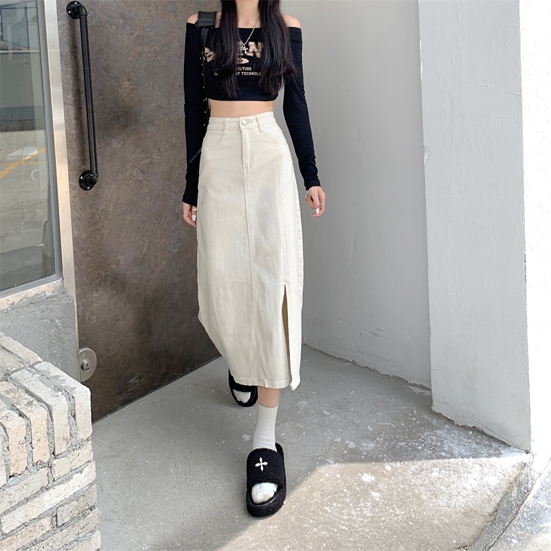 スカート デニムスカート ミモレ ミモレ丈 Aライン ハイウエスト かわいい 大人可愛い きれいめ シンプル カジュアル 大人 上品 おしゃれ お洒落 かっこいい レトロ 無地 秋 冬 10代 20代