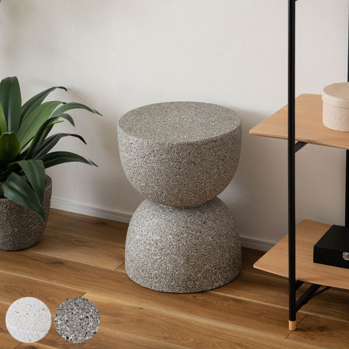 サイドテーブル 高さ46cm テラゾー柄 ナイトテーブル ミニテーブル ソファ ベッド 横 ストーン調 石風 シンプル モダン 韓国風 インテリア 軽量 おしゃれ