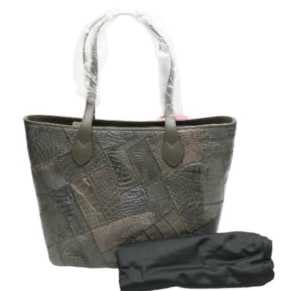 クロコダイルLB-7001 パッチワーク 天ファスナー トートバッグ グレー