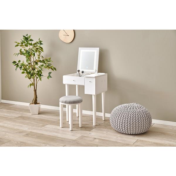 ドレッサー メイクデスク 化粧台 鏡台 おしゃれ かわいい ナチュラルモダン コスメボックス 女優ライト LED照明 スツール付き