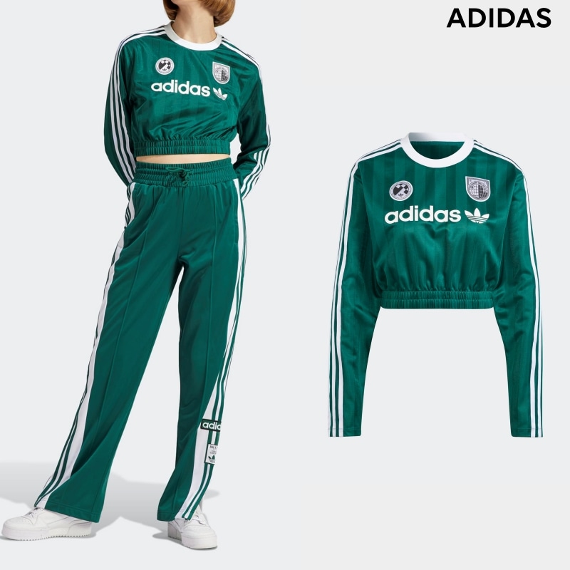 [ADIDAS] レディース ロンT クロップ 長袖 クロップTシャツ / SOCCER CROP グリーン