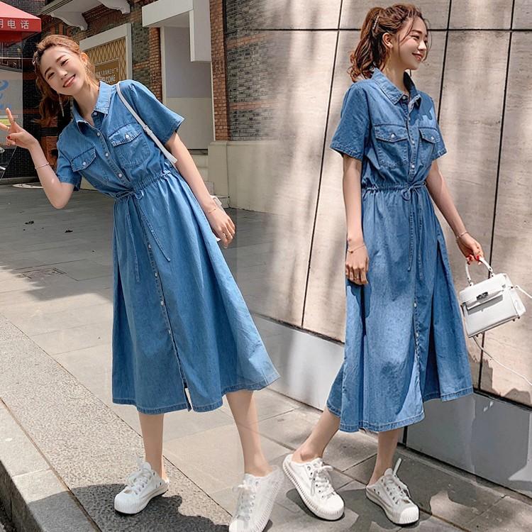 ワンピース レディース マキシワンピース 夏 デニムスカート カウボーイ ワンピース 半袖 ベルト付き ワンピース シャツワンピ 韓国風 ロング丈 着痩せ 6,619円