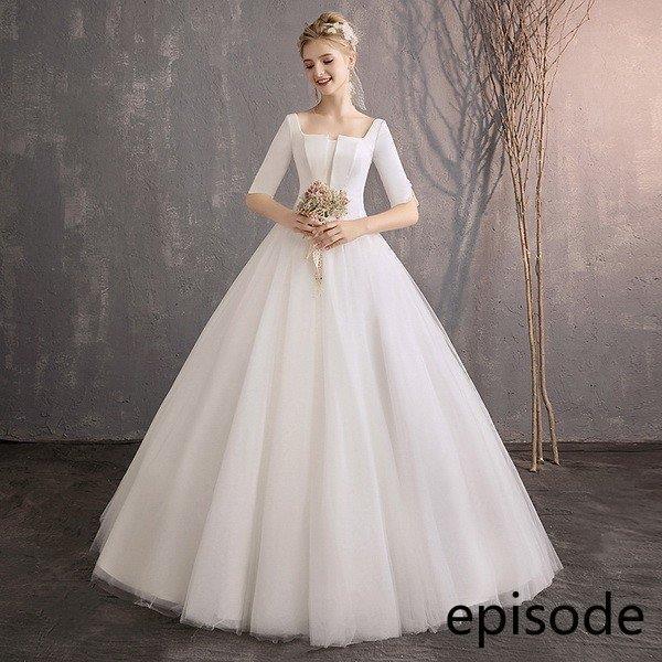 ウェディングドレス ウェディングドレス白 パーティードレス 花嫁ロングドレス 簡約 結婚式 露背 細身 二次会 エレガント レース お呼ばれ 挙式 姫系hs5001