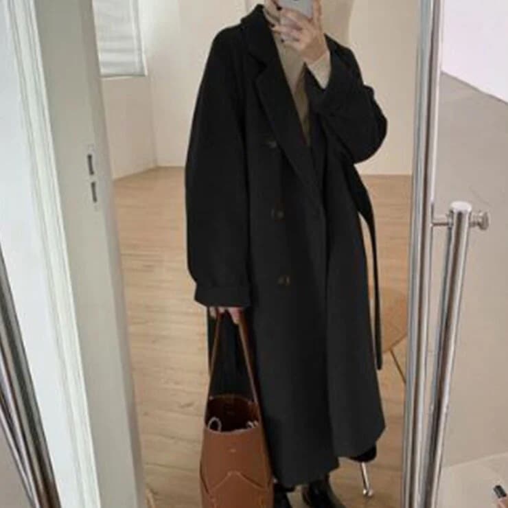 アウター レディース コート ウールコート ロング丈コート 無地 コート ウール調 厚手 ロング丈 長袖 襟あり レトロ ベーシック トレンド 前開き 大きいサイズ オーバサイズ あったか 着痩せ