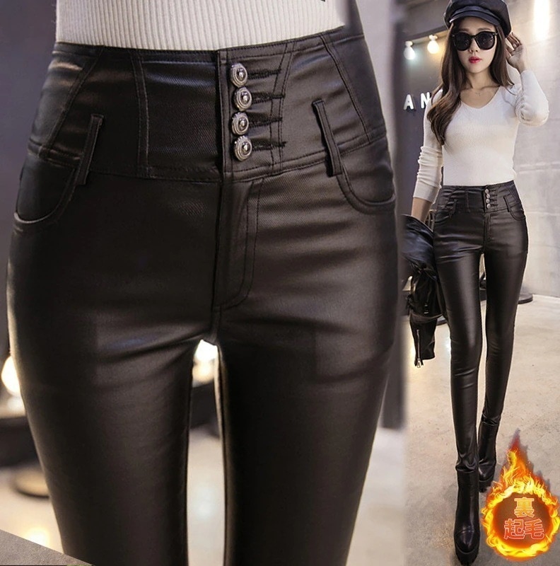 レザースパンツレディーススリムロングパンツレギンスフェイクレザーPUレザー革パンストレッチボトムスハイウエスト秋冬着痩せ