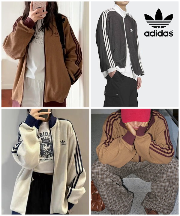 adidas 長袖ジャケット Lサイズ ブラウン　KB8952 Qoo10 adidas ニット トラックトップ 無地 長袖 フー