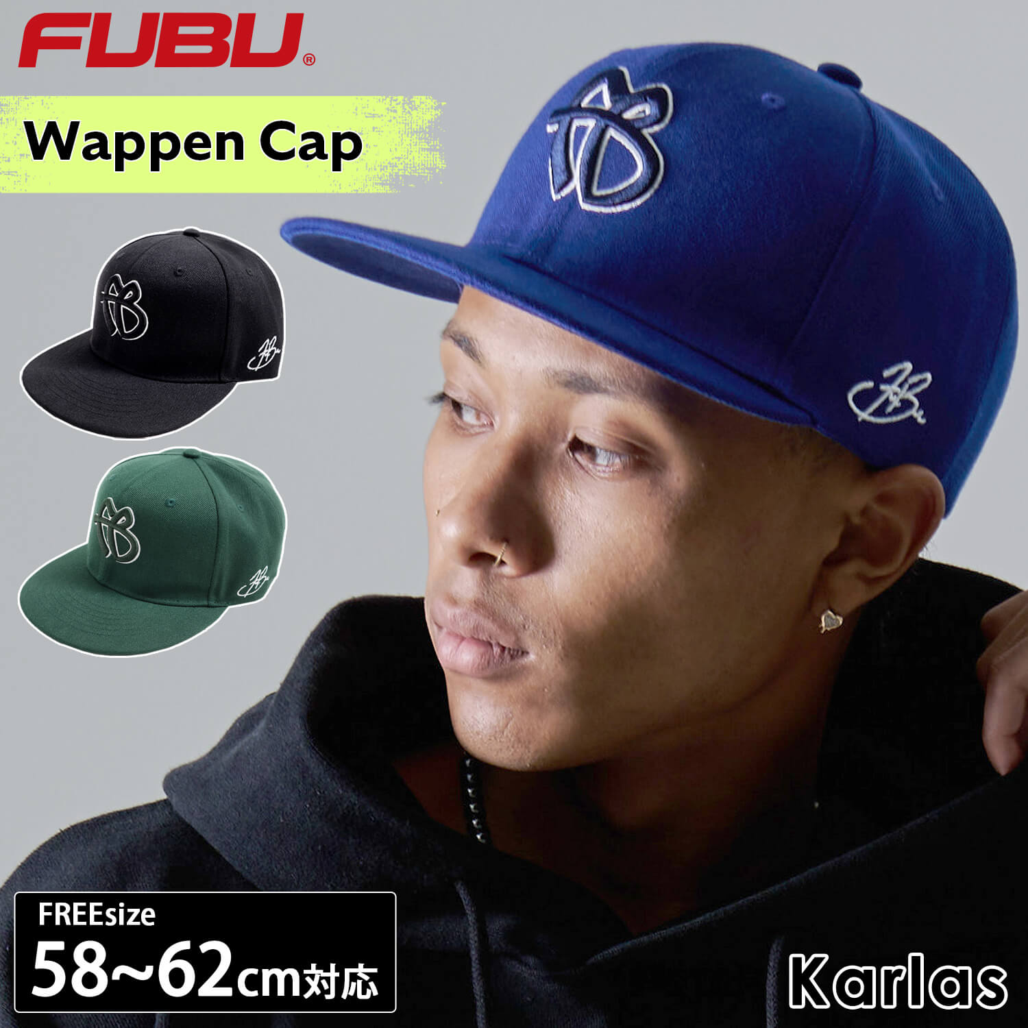 FUBU キャップ メンズ レディース 帽子 ブランド ロゴ ワッペン 刺繍 サイズ調整可能 深め 大きめ 春 夏 秋 冬 オールシーズン アメカジ ユニセックス 男女兼用 ストリート系 黒 青