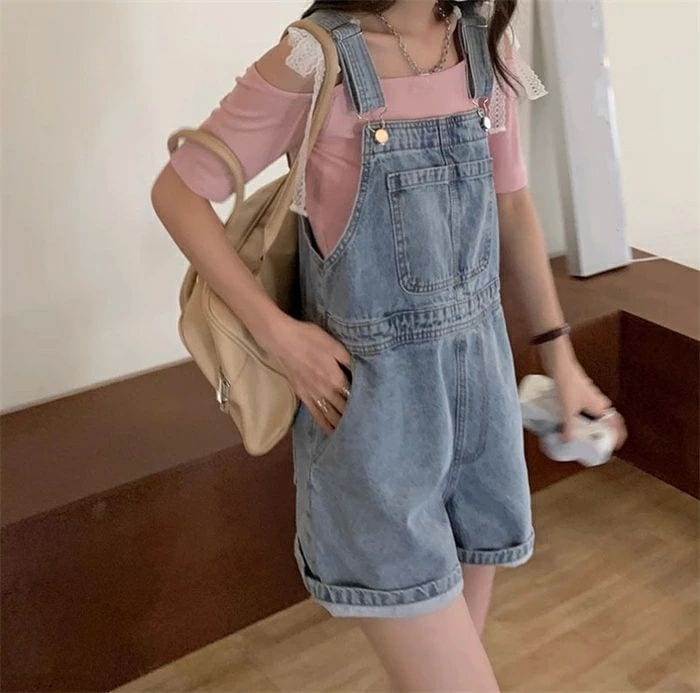 パンツ ショートパンツ ショット丈 レディース オーバーオール オールインワン ポケット付き デニム ボト サロペット