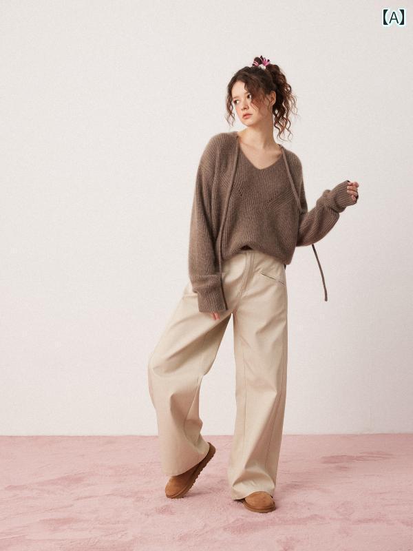 レディース　カジュアル　パンツ SEEKSIMPLE ブラック ストレート ワイド レッグ パンツ レディース ハイウエスト 春秋 綿 スーツ ドレープ カジュアル