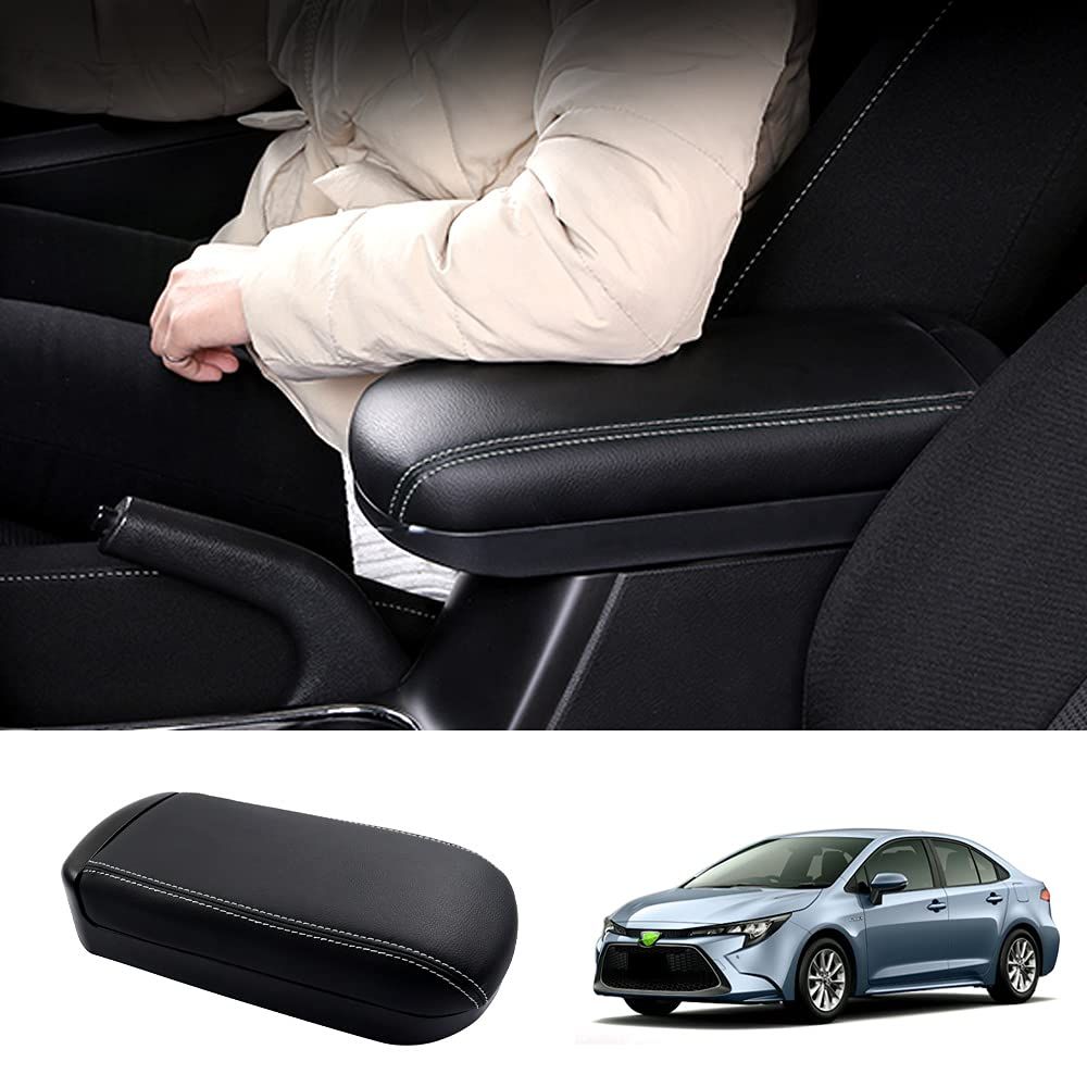 トヨタ 新型カローラツーリング 新型カローラスポーツ 210系 専用設計 増設コンソールボックスカバー アームレストボックス アクセサリー カスタム パーツ カー用品 簡単取付 (ブラック＆白ステッチ