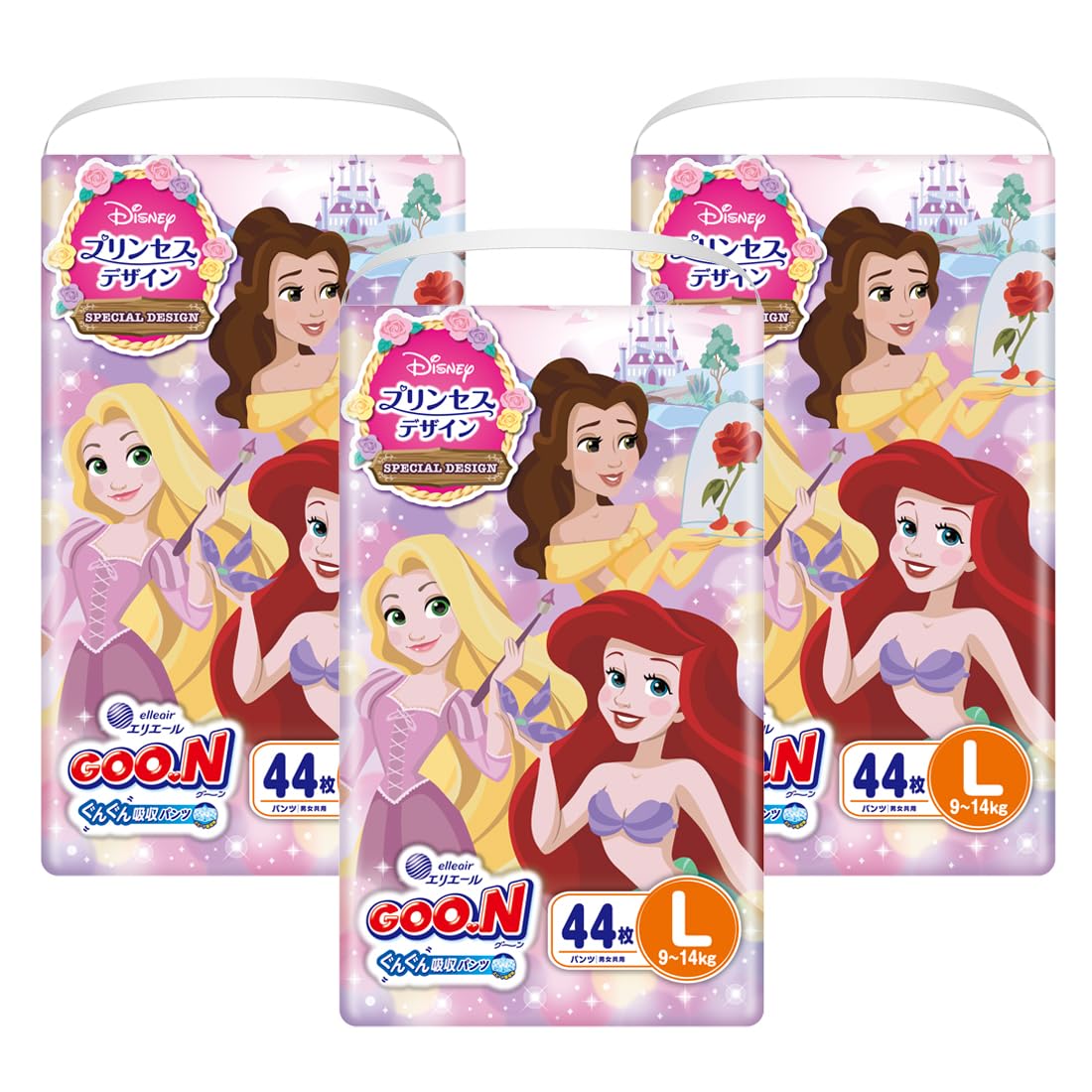 【パンツ Lサイズ】グーンぐんぐん吸収パンツ おむつ (9~14kg) 132枚(44枚×3) [ケース販売] ディズニープリンセスデザイン