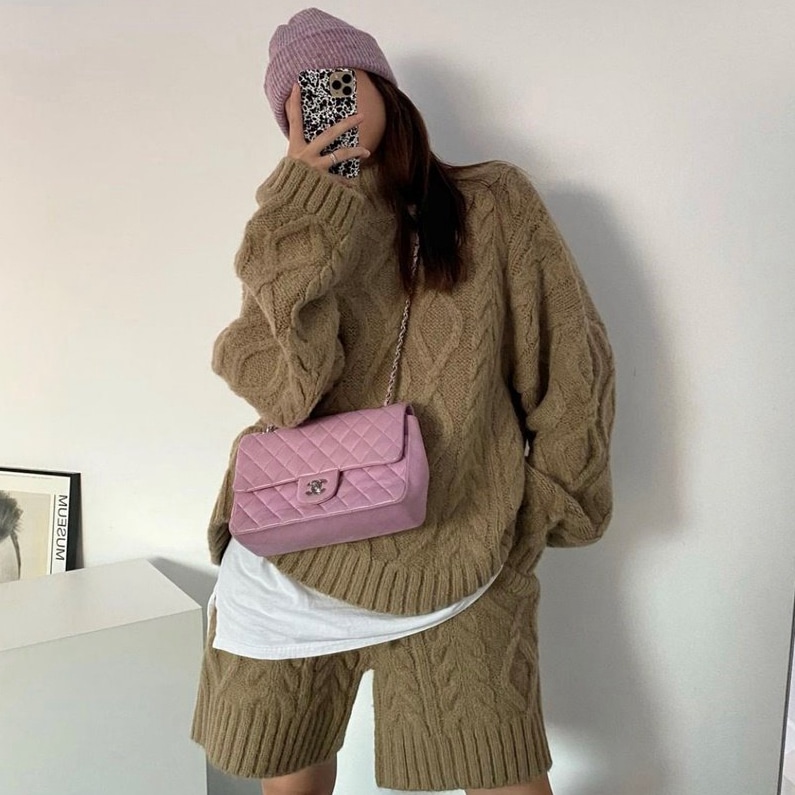 【送料無料】レディース 4カラー セットアップ ニット ケーブル ショートパンツ