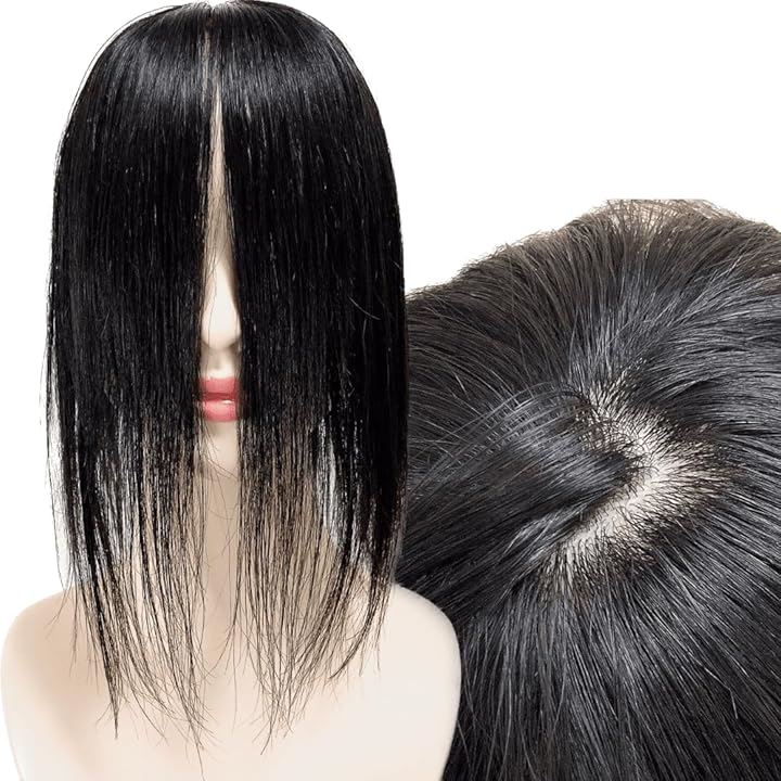 部分ウィッグ 前髪未カット センター分け 真ん中分け ヘアピース かつら 女性 レディース 人毛100% ストレート 分け目 シルク M(ナチュラルブラック, 12x13cm (M)) 21,456円