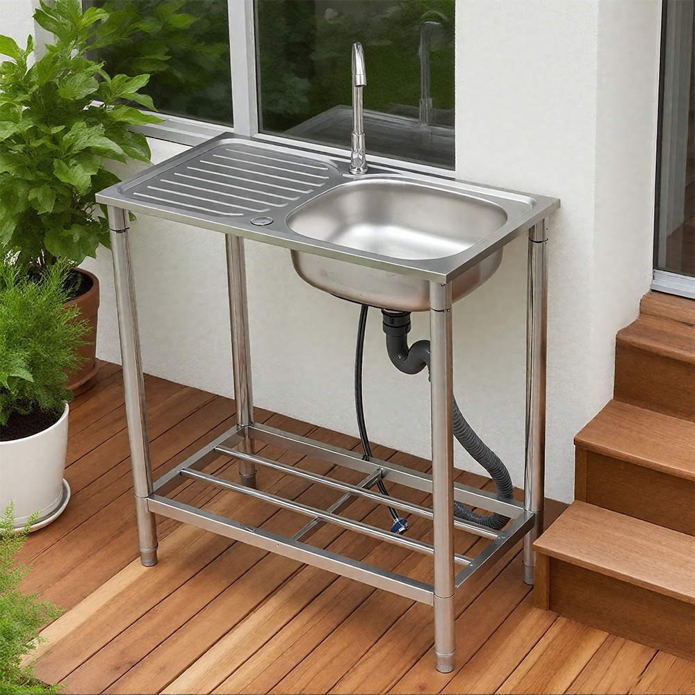 【国内即日発送】流し台 屋外 ステンレス 水栓付 蛇口付き シンク アウトドア 幅広 水栓付き キッチン 屋外用 ステンレス流し台 ステンレスキッチン キャンプ バーベキュー ガーデンシンク 屋外シン