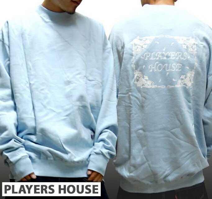 セール PLAYERS HOUSE メンズ スエット ペイズリー ライトブルー トレーナー スウェット シャツ インポート LA カジュアル ストリート HIPHOP スタイル ヒップホップ ダン