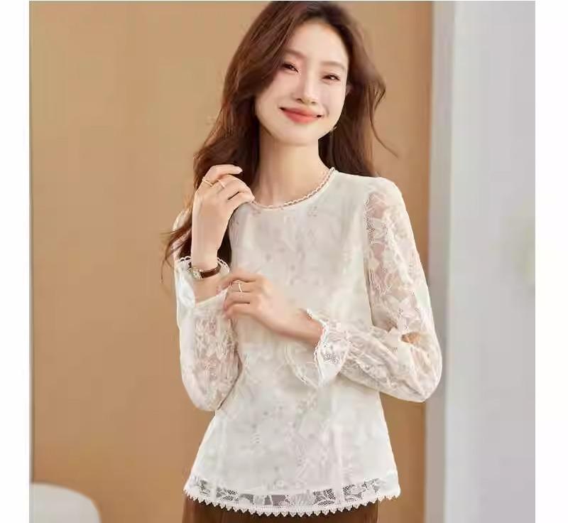 シフォンシャツ ブラウス レディース 秋 上品 女性 カジュアル レース 長袖 ラウンドネック プルオーバー 通勤 オフィス 薄手 軽量 柔らかい トップス スリムフィット フォーマル