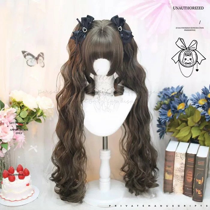 ウィッグ ゴスロリ コスチューム 油絵風 ツインテール 仮装 超自然 グレーブラウン レディース フルウィッグ ロング 巻き髪 前髪あり 可愛い かわいい 大人用 コスプレ ロリータ dp029lcl