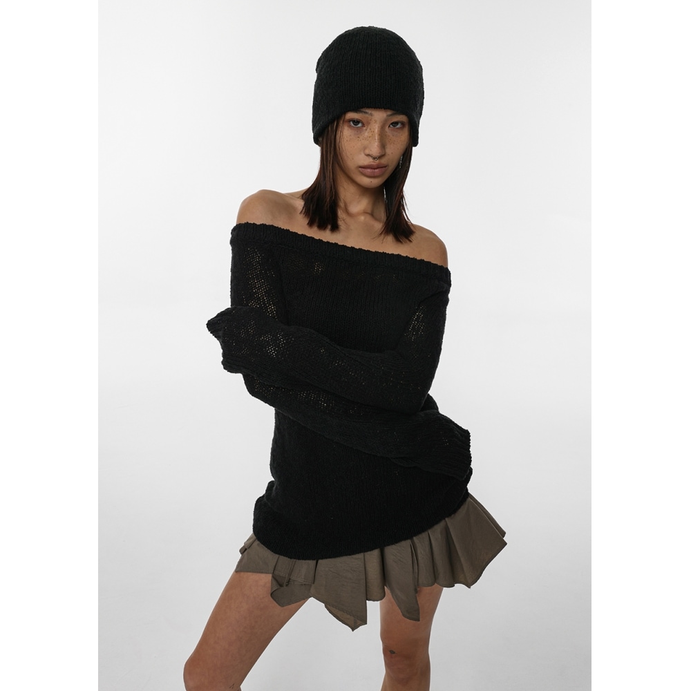 ブラックアップ [MADE] Elia オフショルダーニットドレス