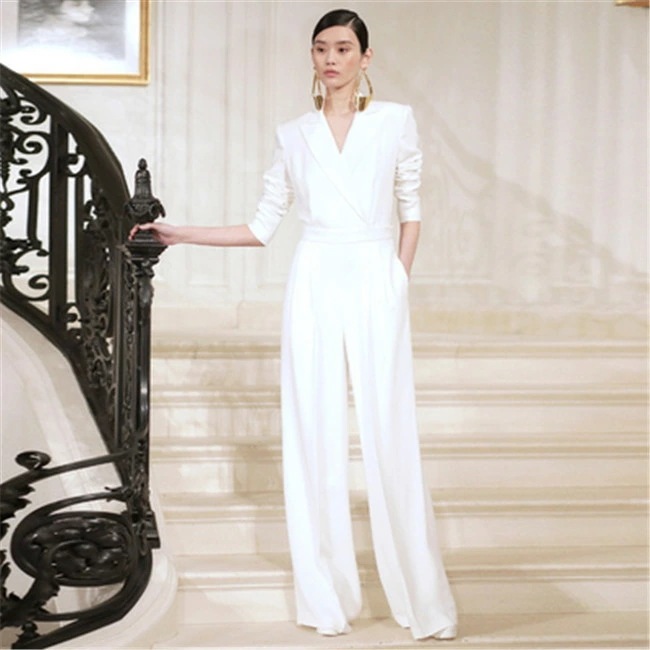 ホワイト ウェディングドレス　Aライン　ズボン　パンツドレス ロングドレス ウェディングドレス レース 素地 ファスナータイプ　xs～xxxl　Wedding Dress　お花嫁　結婚式　旅行撮影 1