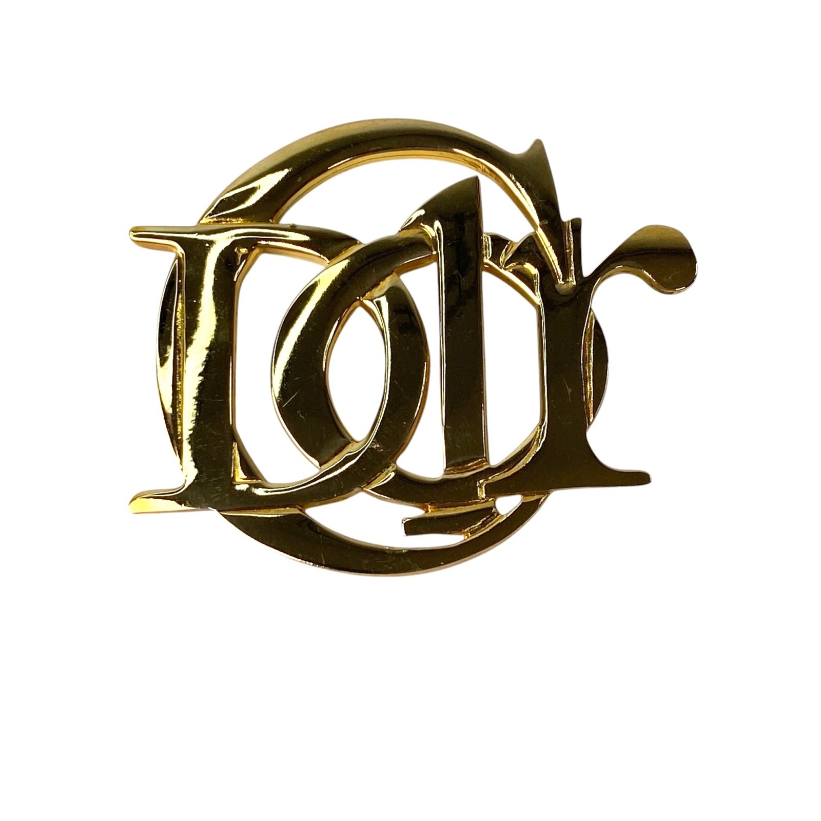 美品 ディオール DIOR レディース ビンテージ ブローチ デカロゴ ゴールド