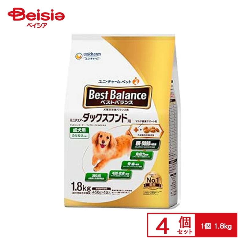 ドッグフード ユニ・チャーム ベストバランスカリカリ ミニチュアダックスフンド用 ダックス1.8kg ×4個