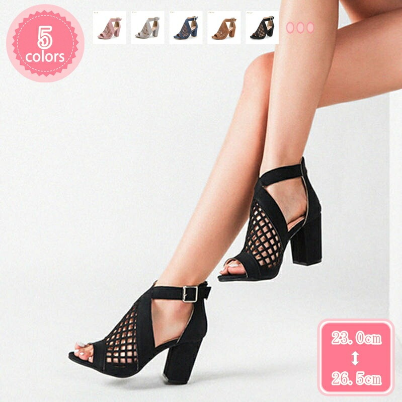 777円OFFクーポン レディース サンダル オープントゥ バックジッパー グラディエーターサンダル ハイヒール 脚長 チャンキーヒール ブーサン 靴 美脚 8cm 太めヒール ブーツサンダル サマー