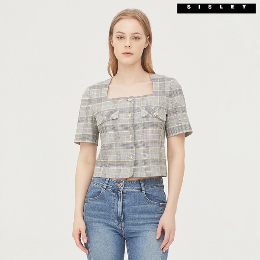 (シスレー) シスレーオメガチェックスクエアネックジャケット SAJK41331_GR