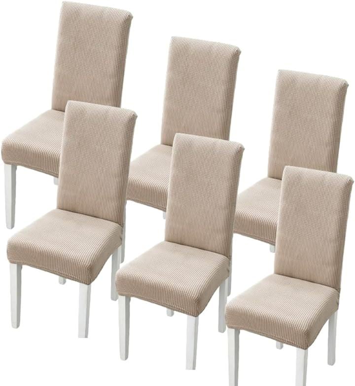 椅子カバー チェアカバー 背もたれあり 伸縮 洗える ノーアイロン 取り外し可能 無地 オフィス 家庭 ホテル レストラン Ｈx６枚(カーキ, Ｈx６枚)
