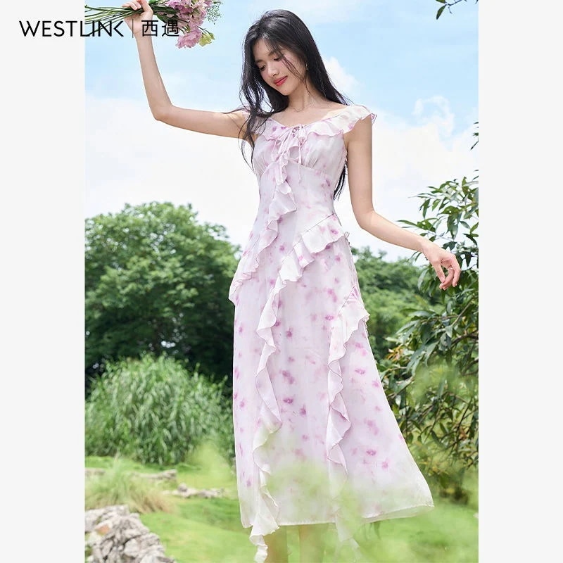 【急速出荷!】甘くて優しいティーブレークVネックワンピース レディース新作フリルエッジ薄型デザインワンピース パーティードレス パーティドレス ドレス ロングドレ パーティードレス 結婚式 二次会 ワ