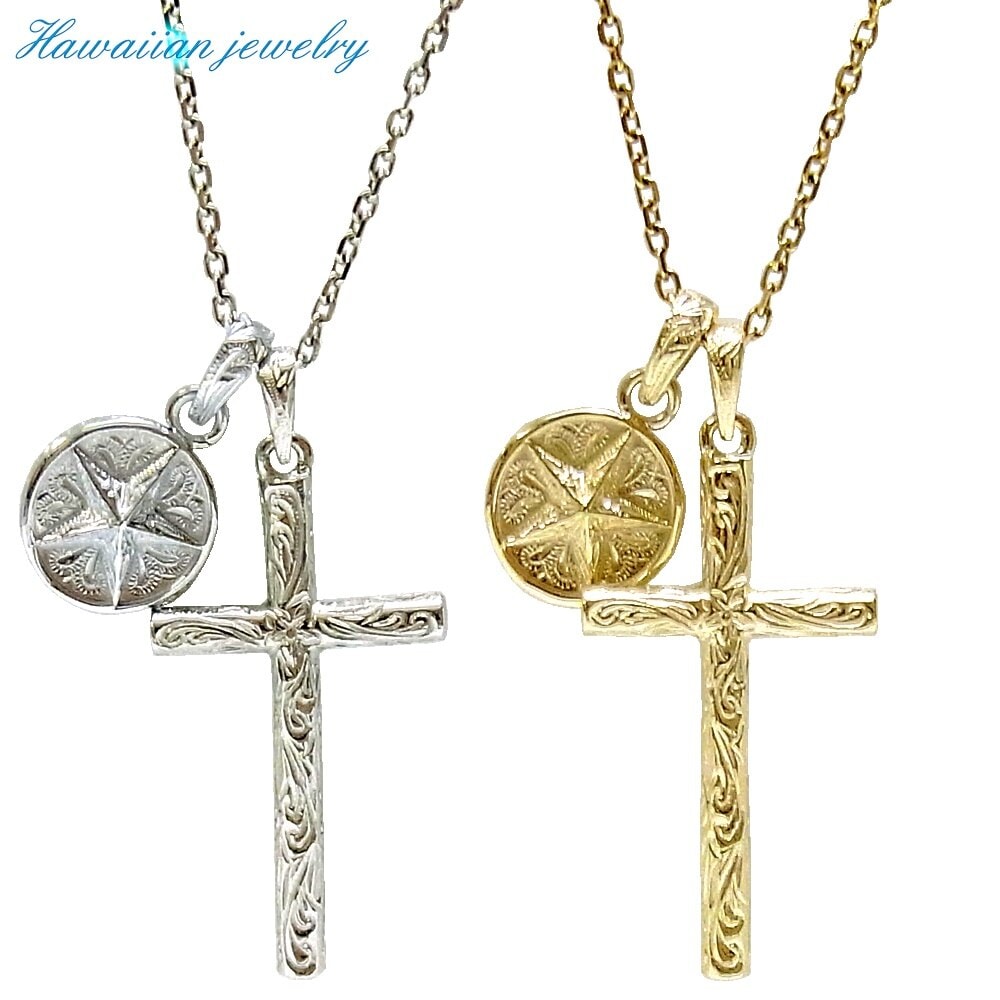 ハワイアンジュエリー ネックレス2連 ゴールド シルバー クロス スター 星 お花 アロマ 誕生日