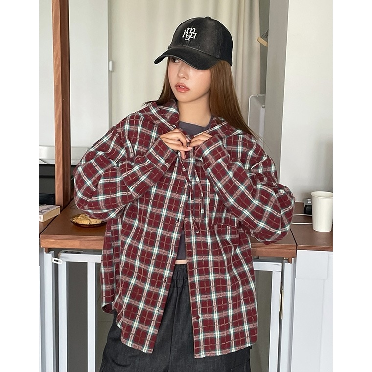 ポイント ラベル チェック フード シャツ/POINT LABEL CHECK HOOD SHIRT