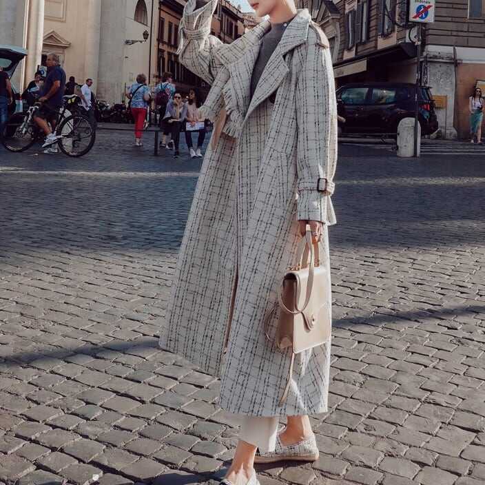 トレンチコート レディース アウター チェック ツイード ベルト チェスターコート ミドル丈 フリンジ ウエストマーク 格子柄 厚手 韓国 インスタ映え 高見え スタイルアップ 可愛い lout055